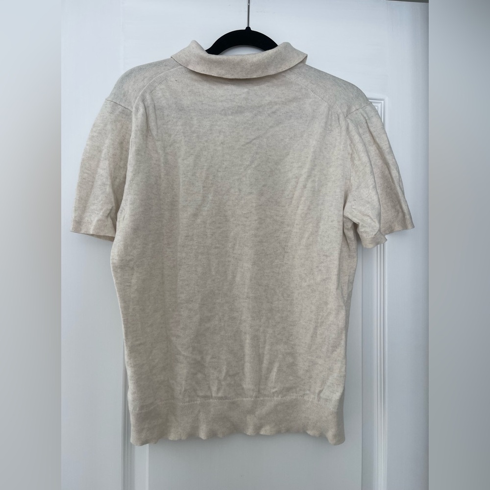 J. Crew Factory Polo Cotton Sweater Short Sleeve Collared Oatmeal Beige Size M - Picture 4 of 6